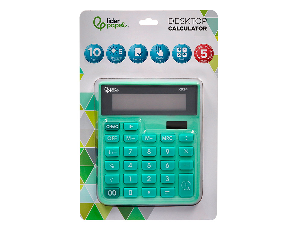 Calculadora liderpapel de secretaria xf24 10 digitos solar e pilhas cor verde 127x105x24 mm ( Imagem 2 de 14 ) - Preview