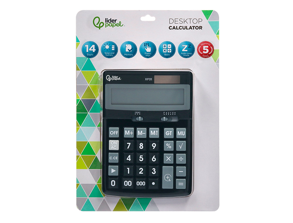 Calculadora liderpapel de secretaria xf31 14 digitos solar e pilhas cor preto 170x122x35 mm ( Imagem 2 de 15 ) - Preview