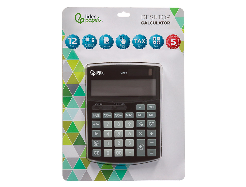 Calculadora liderpapel de secretaria xf27 12 digitos taxas solar e pilhas cor preto 155x115x25 mm ( Imagem 2 de 13 ) - Preview
