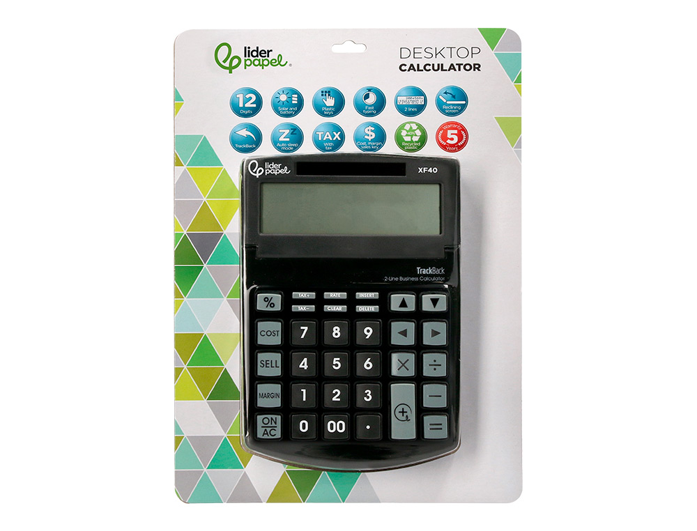 Calculadora liderpapel de secretaria xf40 12 digitos duas linhas solar e pilhas cor preto 175x120x30 mm 40% plastico rec ( Imagem 4 de 19 ) - Preview
