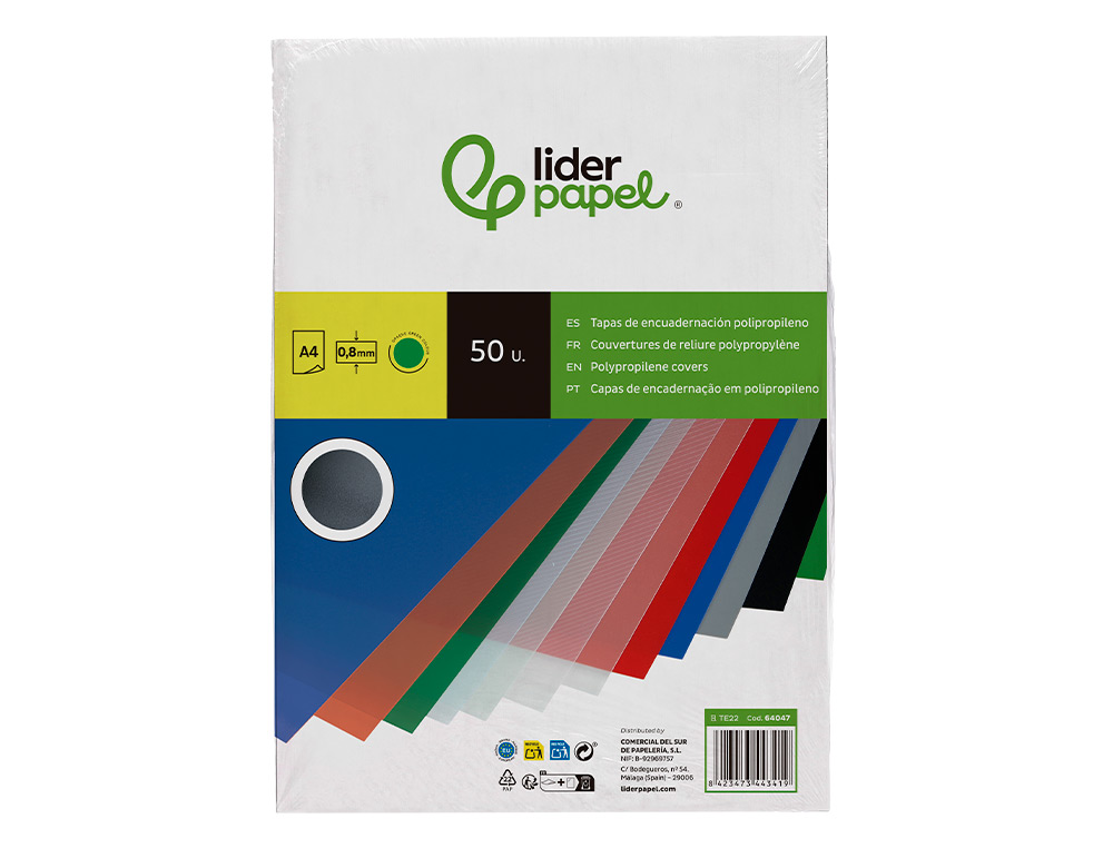 Capa de encadernacao liderpapel polipropileno din a4 0.8 mm verde pack de 50 unidades ( Imagem 2 de 10 ) - Preview