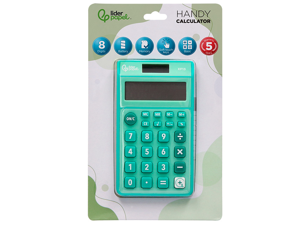 Calculadora liderpapel de bolso xf13 8 digitos solar e pilhas cor verde 115x65x8 mm ( Imagem 2 de 11 ) - Preview