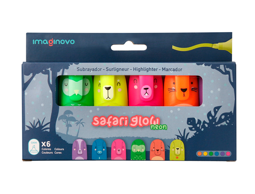Marcador fluorescente imaginovo safari glow neon animais e clip caixa de 6 unidades sortidas ( Imagem 2 de 9 ) - Preview