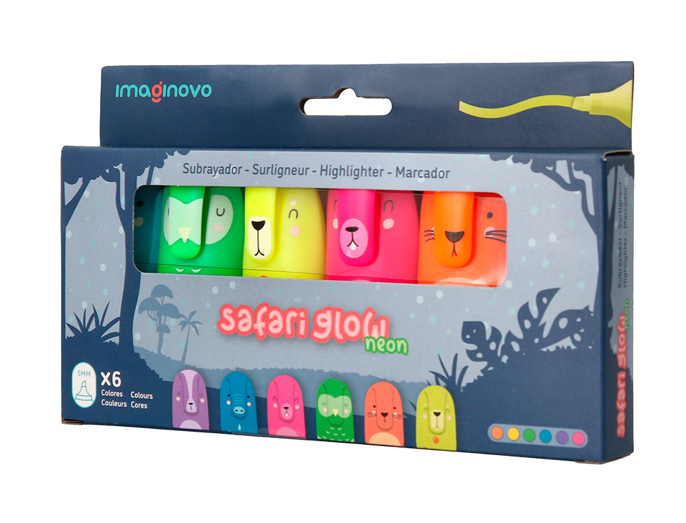 Marcador fluorescente imaginovo safari glow neon animais e clip caixa de 6 unidades sortidas ( Imagem 3 de 9 ) - Preview