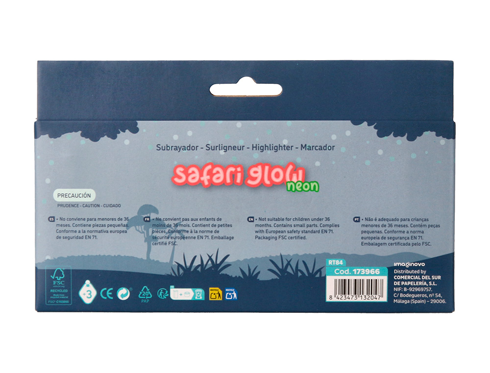 Marcador fluorescente imaginovo safari glow neon animais e clip caixa de 6 unidades sortidas ( Imagem 4 de 9 ) - Preview