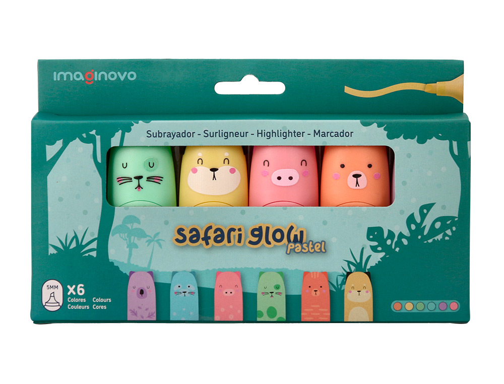 Marcador fluorescente imaginovo safari glow pastel animais caixa 6 unidades sortidas ( Imagem 2 de 9 ) - Preview