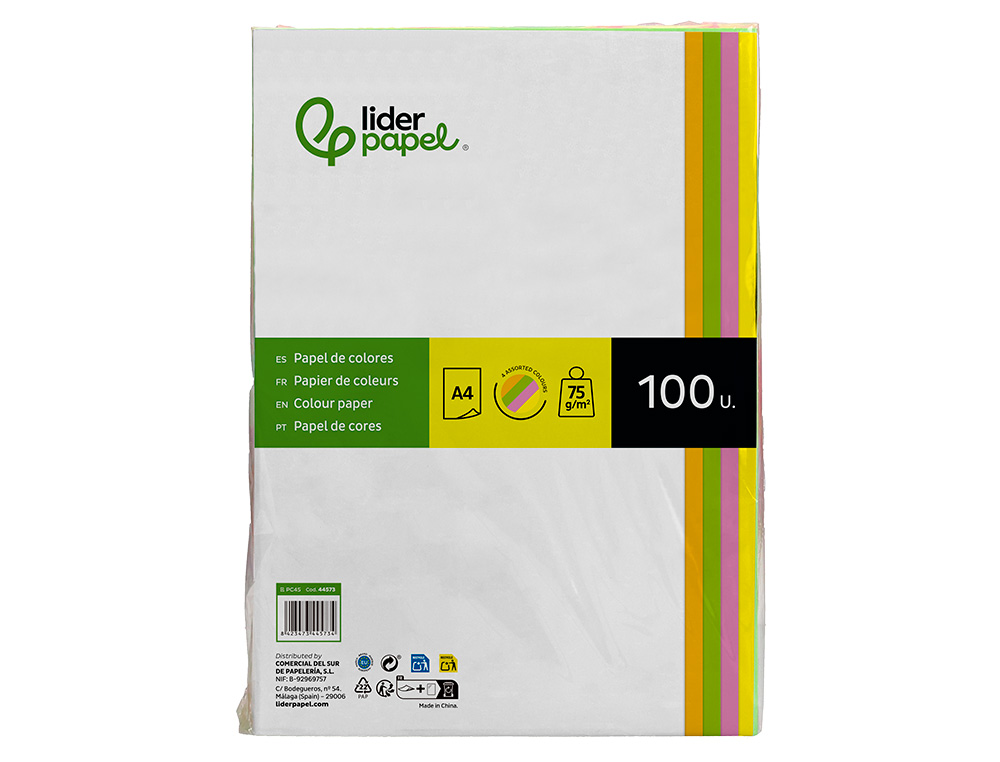 Papel de Cor Liderpapel Din A4 75 gr Pack de 500 Quatro Cores Neon Sortidas ( Imagem 3 de 17 ) - Preview