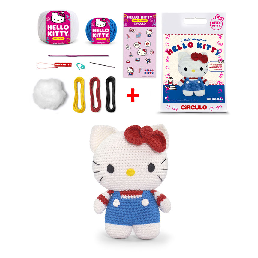 Kit De Crochet Circulo Amigurumi Hello Kitty Azul E Vermelho Ci482927-3/880405 ( Imagem 2 de 2 ) - Preview