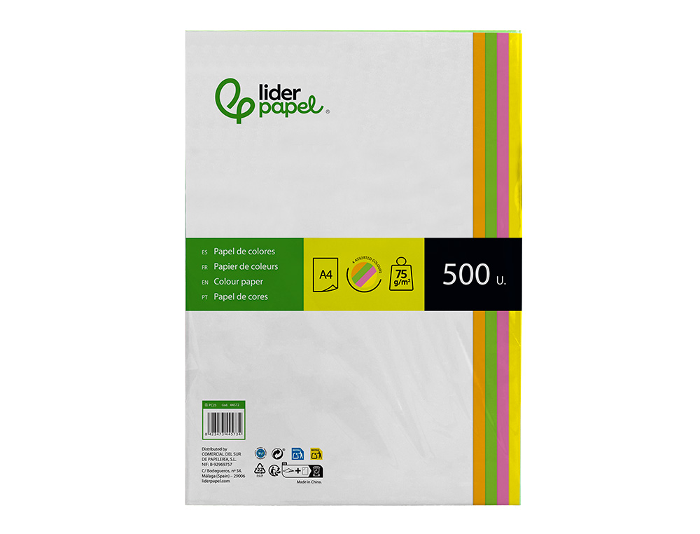 Papel de Cor Liderpapel Din A4 75 gr Pack de 500 Quatro Cores Neon Sortidas ( Imagem 2 de 17 ) - Preview