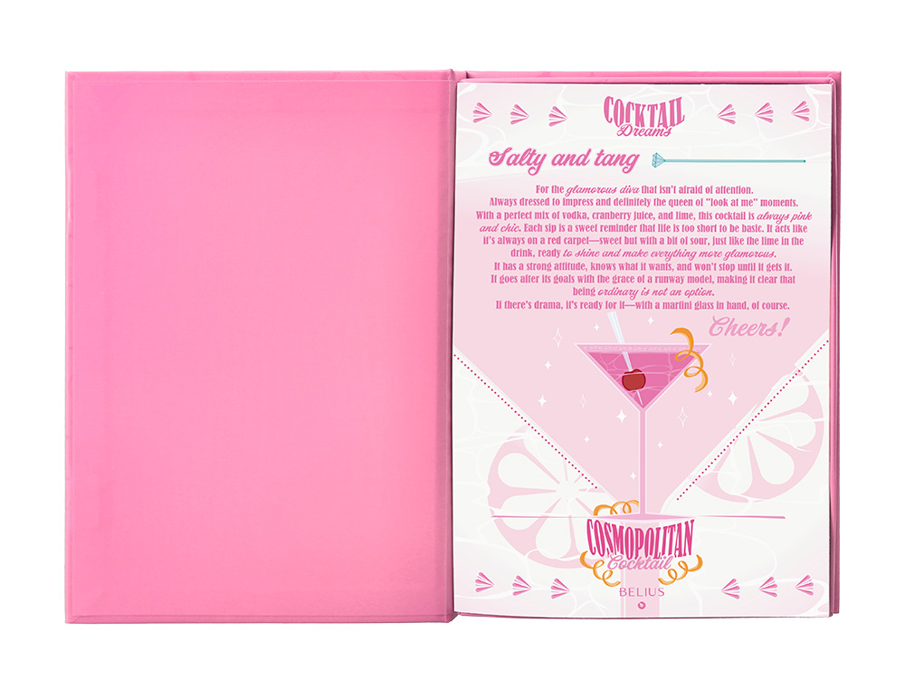 Esferografica e porta cartoes belius cocktails cosmopolitan aluminio rosa prateado relevo tinta cor azul caixa de design ( Imagem 5 de 11 ) - Preview