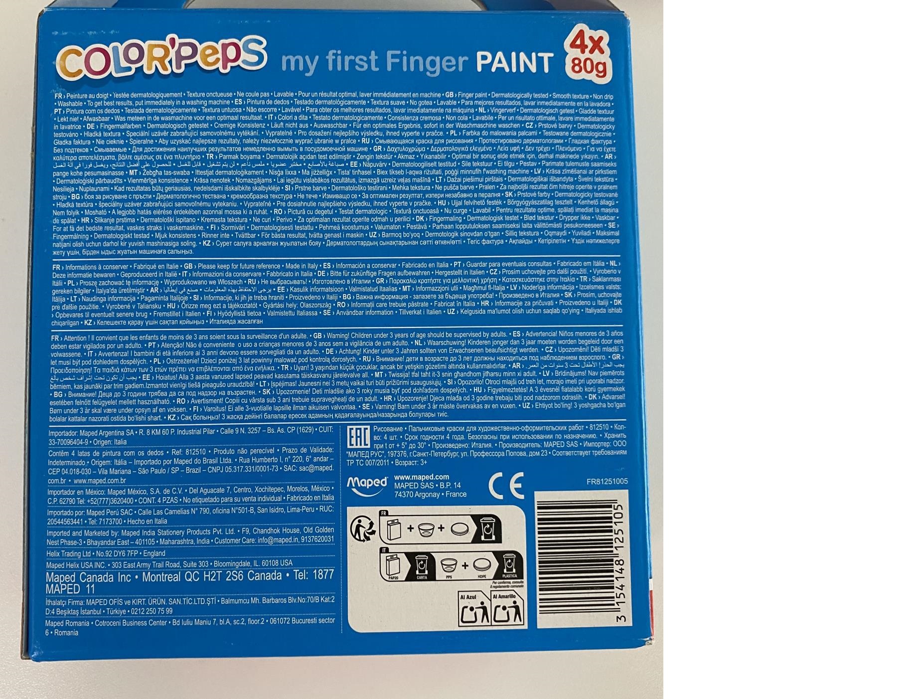 Pintura a dedos maped color peps caixa de 4 botes cores sortidas 80 gr ( Imagem 2 de 3 ) - Preview