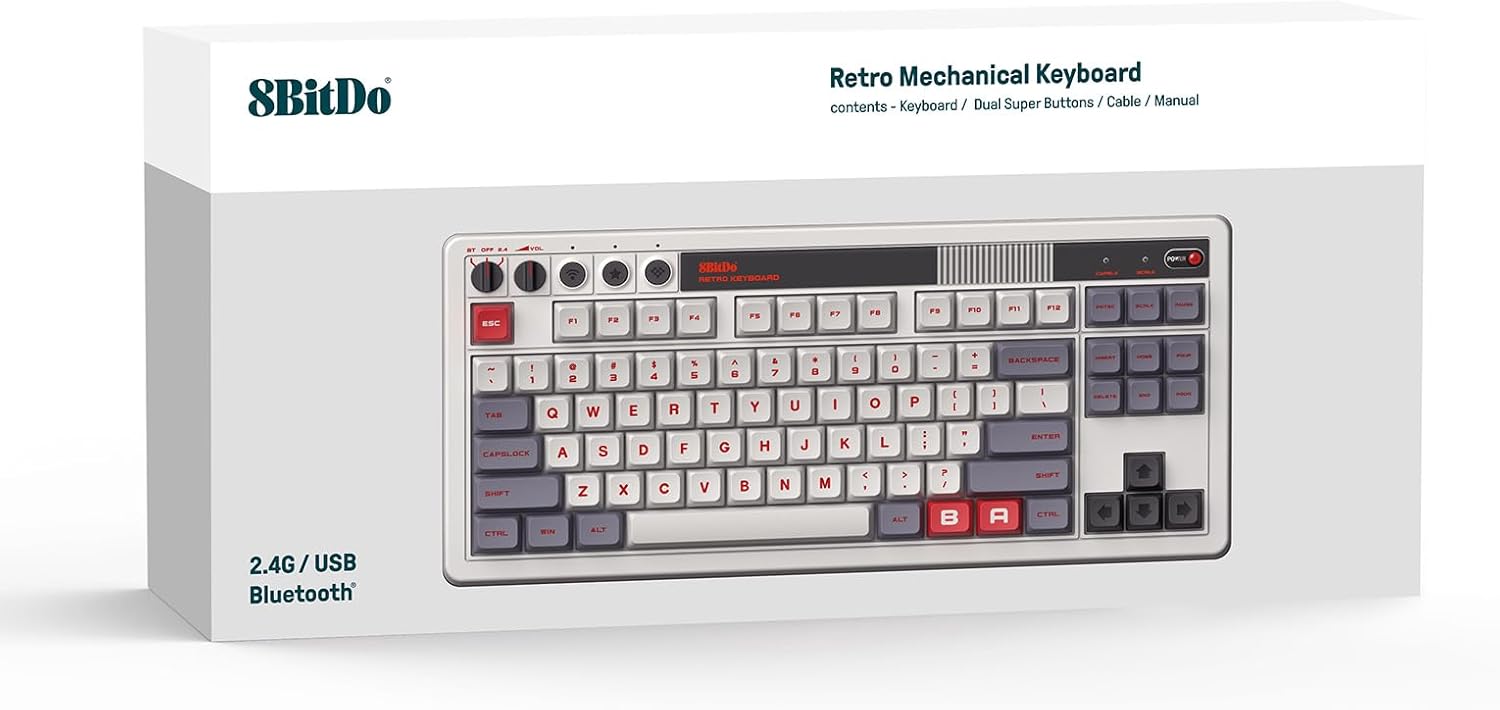 8BitDo Retro Mechanical Keyboard Bluetooth/2.4G/USB-C Hot Swappable Gaming Keyboard ( Imagem 3 de 4 ) - Preview
