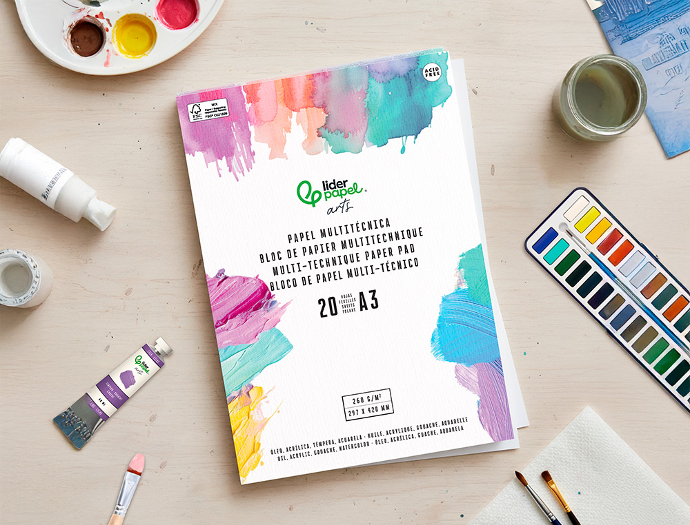 Bloco Papel Multitécnicas Liderpapel A3 para Acrilico, Óleo e Guache - 20 folhas gramagem 260g/m2 ( Imagem 4 de 4 ) - Preview