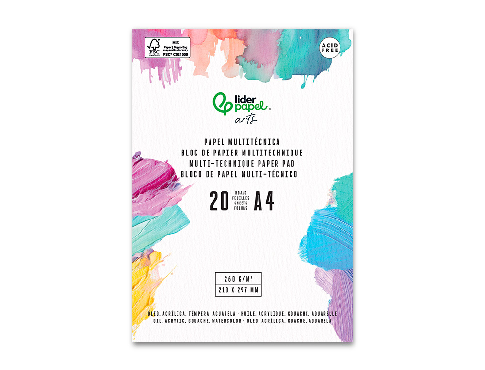 Bloco de Desenho Multitécnica Liderpapel A4 para Acrílico, óleo e Guache - 20 folhas gramagem 260g/m2 ( Imagem 2 de 4 ) - Preview