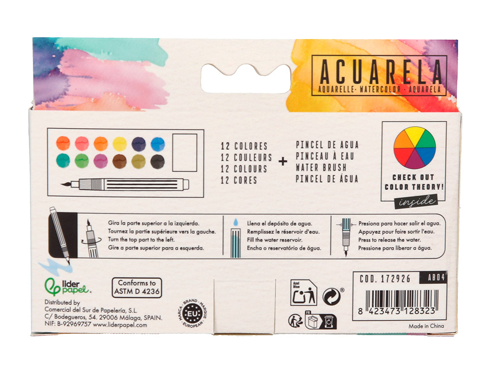 Aguarela liderpapel 12 cores com pincel de água recarregável estojo de plástico ( Imagem 3 de 8 ) - Preview