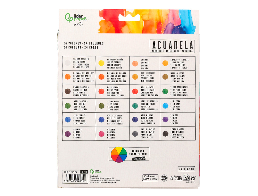 Pintura de aguarela liderpapel caixa de 24 tubos de alumínio de 12 ml cores sortidas ( Imagem 3 de 9 ) - Preview
