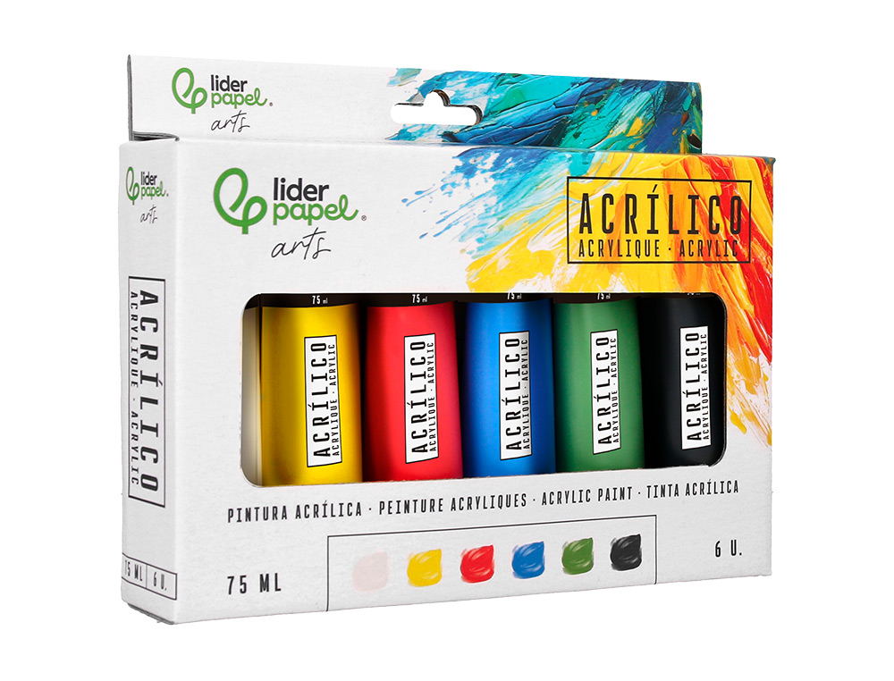 Pintura Acrilica Liderpapel Caixa com 6 tubos de plastico de 75 ml cores básicas ( Imagem 4 de 9 ) - Preview
