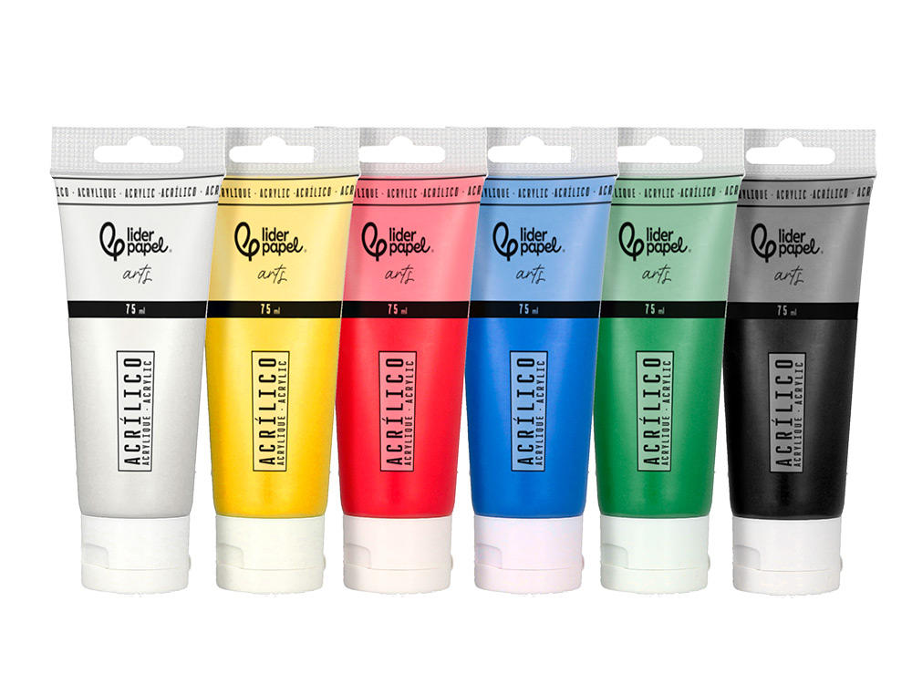 Pintura Acrilica Liderpapel Caixa com 6 tubos de plastico de 75 ml cores básicas ( Imagem 5 de 9 ) - Preview