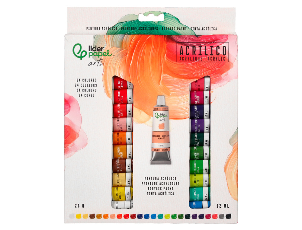Pintura Acrilica Liderpapel Caixa com 24 tubos de aluminio de 12 ml cores sortidas ( Imagem 2 de 8 ) - Preview