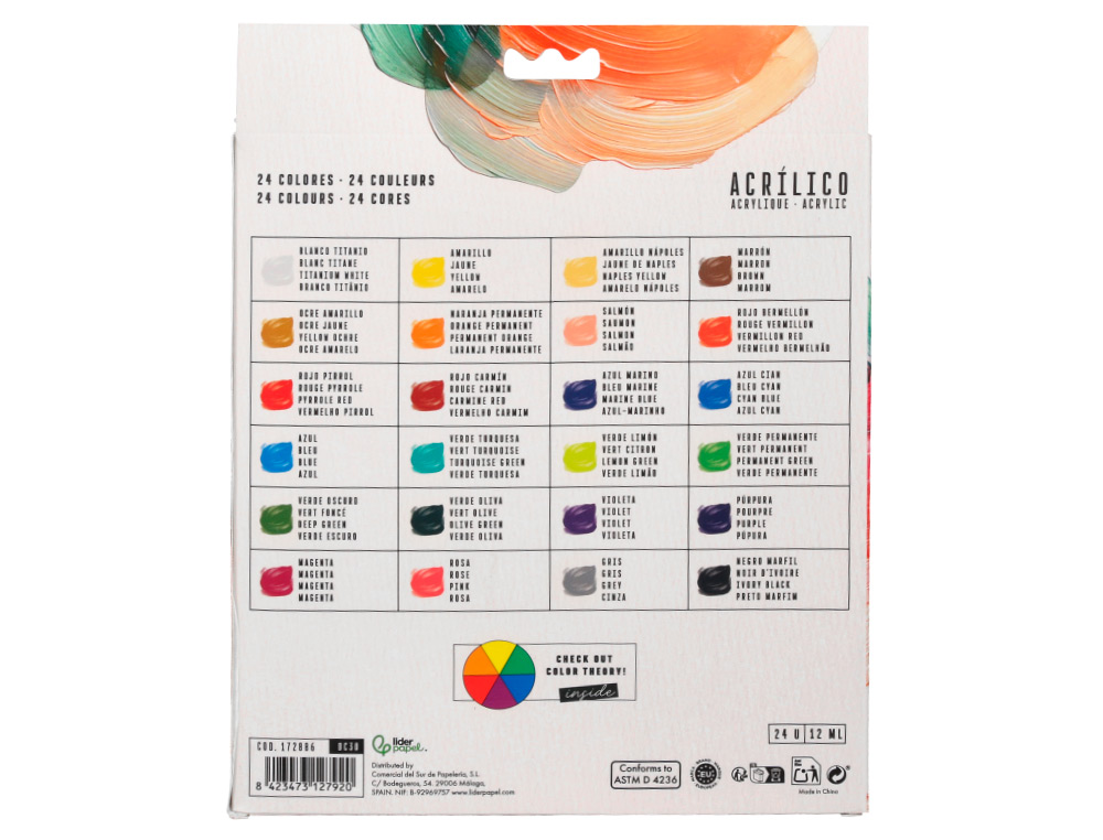 Pintura Acrilica Liderpapel Caixa com 24 tubos de aluminio de 12 ml cores sortidas ( Imagem 3 de 8 ) - Preview