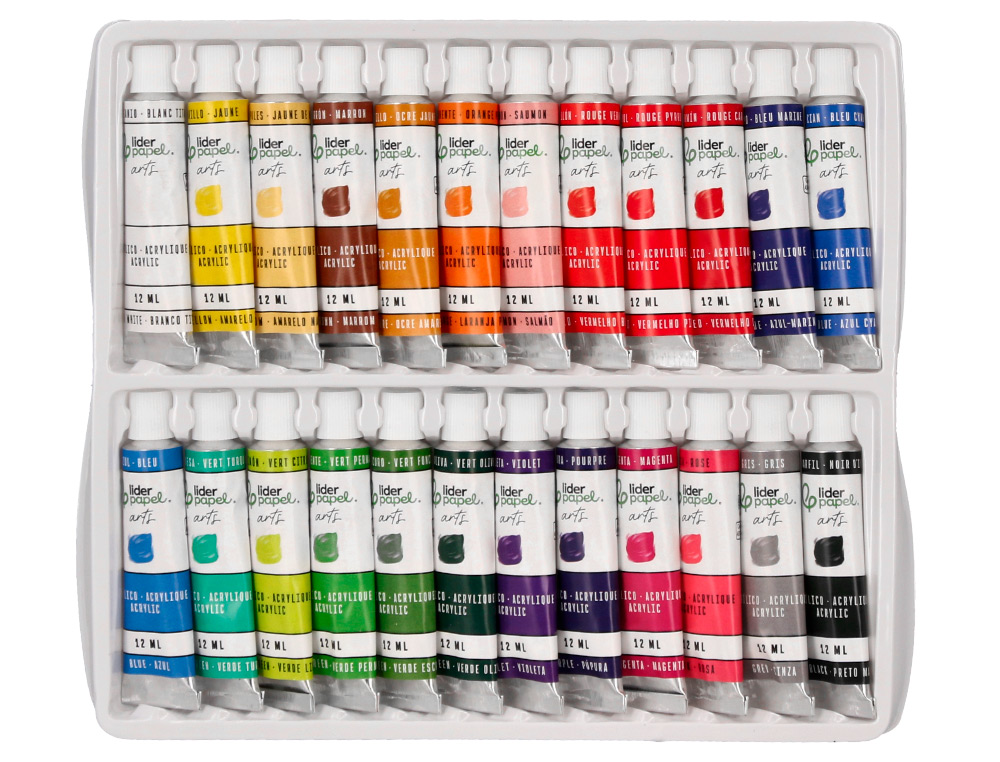 Pintura Acrilica Liderpapel Caixa com 24 tubos de aluminio de 12 ml cores sortidas ( Imagem 4 de 8 ) - Preview
