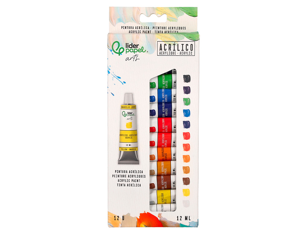 Tinta Acrilica Liderpapel caixa de 12 tubos de aluminio de 12 ml cores sortidas ( Imagem 2 de 8 ) - Preview