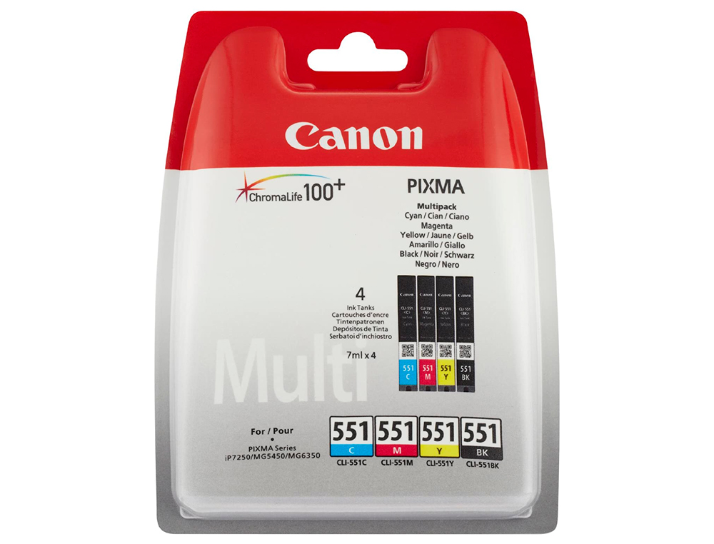 Tinteiro canon 551 c/m/y/bk pixma ip8750 / ix6850 / mg5550 / mg6450 / mg7150 / mx725 / mx925 pack 4 cores ( Imagem 2 de 6 ) - Preview