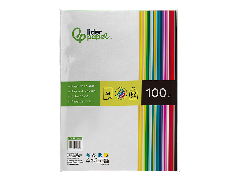 Papel de cor liderpapel din a4 80 gr pack de 100 folhas 25 cores sortidas ( Imagem 2 de 17 ) - Preview