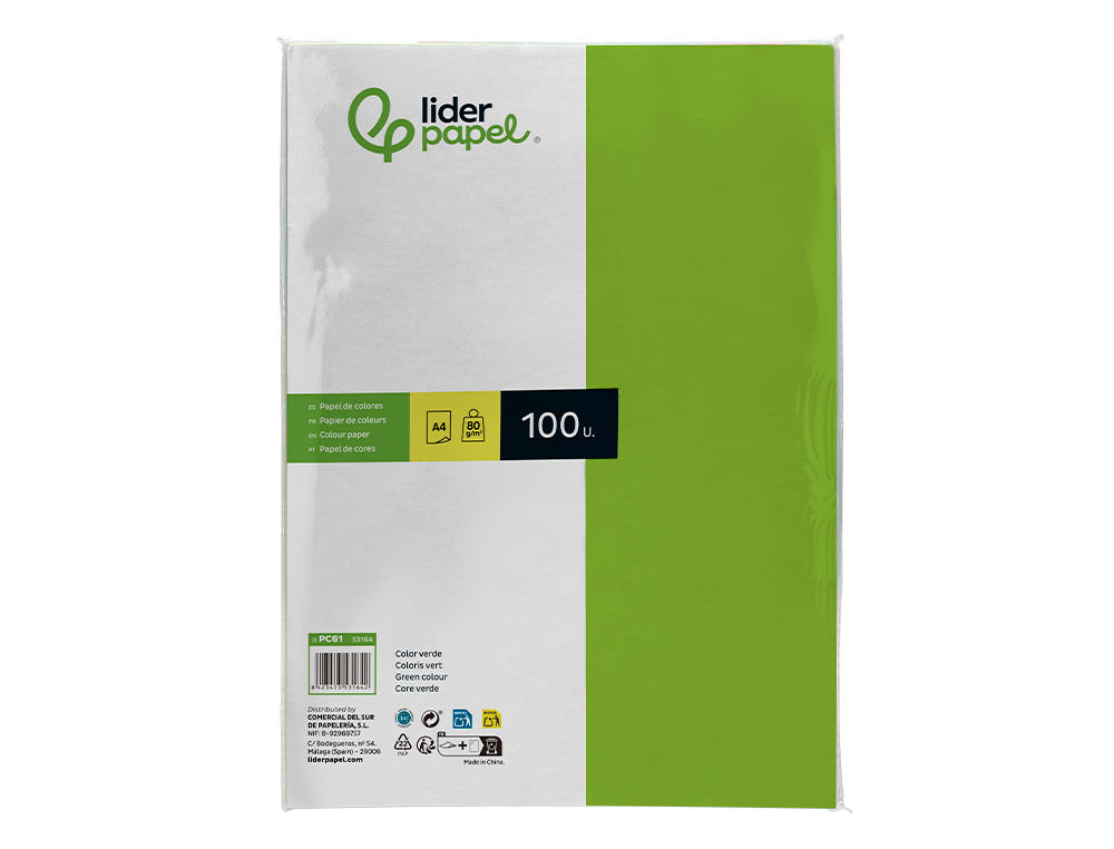 Papel de cor liderpapel din a4 80 gr verde intenso resma de 100 folhas ( Imagem 2 de 8 ) - Preview