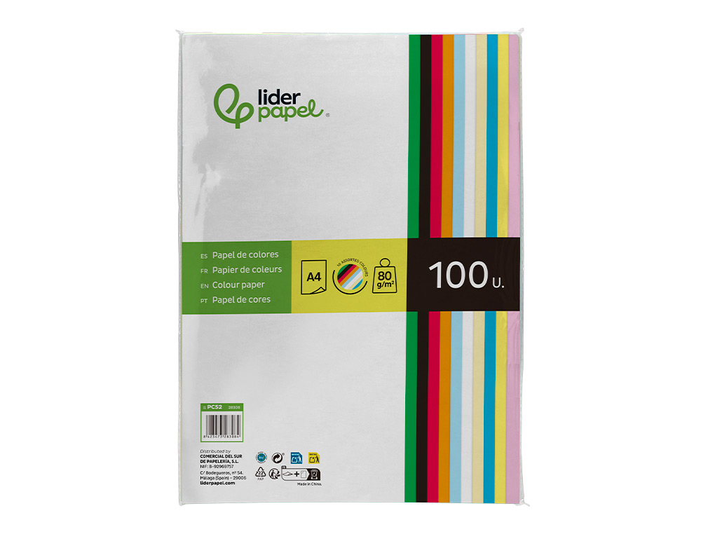 Papel De Cor Liderpapel - Din A4 Pack 100 folhas - 10 cores x 10 folhas ( Imagem 2 de 14 ) - Preview