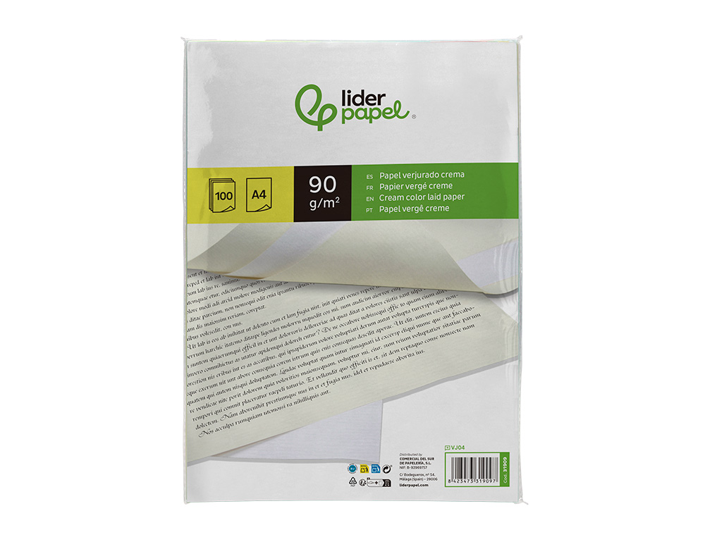 Papel verge liderpapel din a4 90 gr creme pack de 100 folhas ( Imagem 2 de 14 ) - Preview