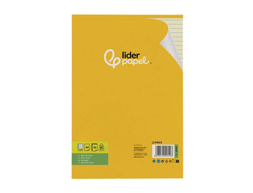 Bloco de notas liderpapel colado din a4 50 f pautado amarelo ( Imagem 2 de 9 ) - Preview