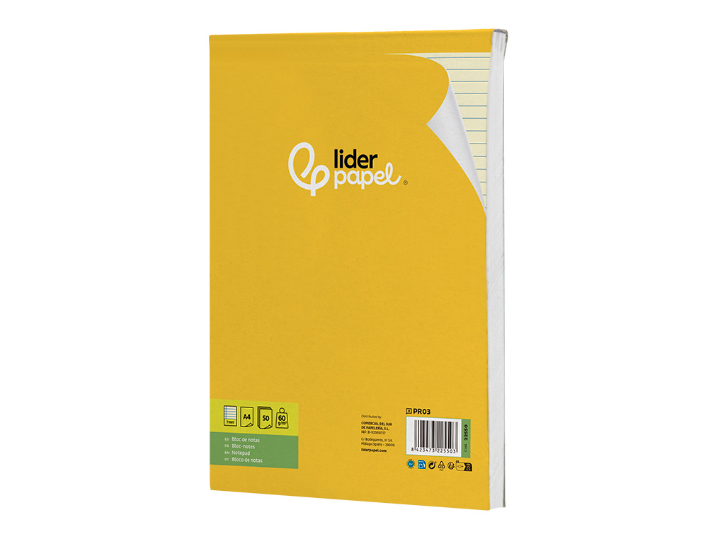 Bloco de notas liderpapel colado din a4 50 f pautado amarelo ( Imagem 5 de 9 ) - Preview
