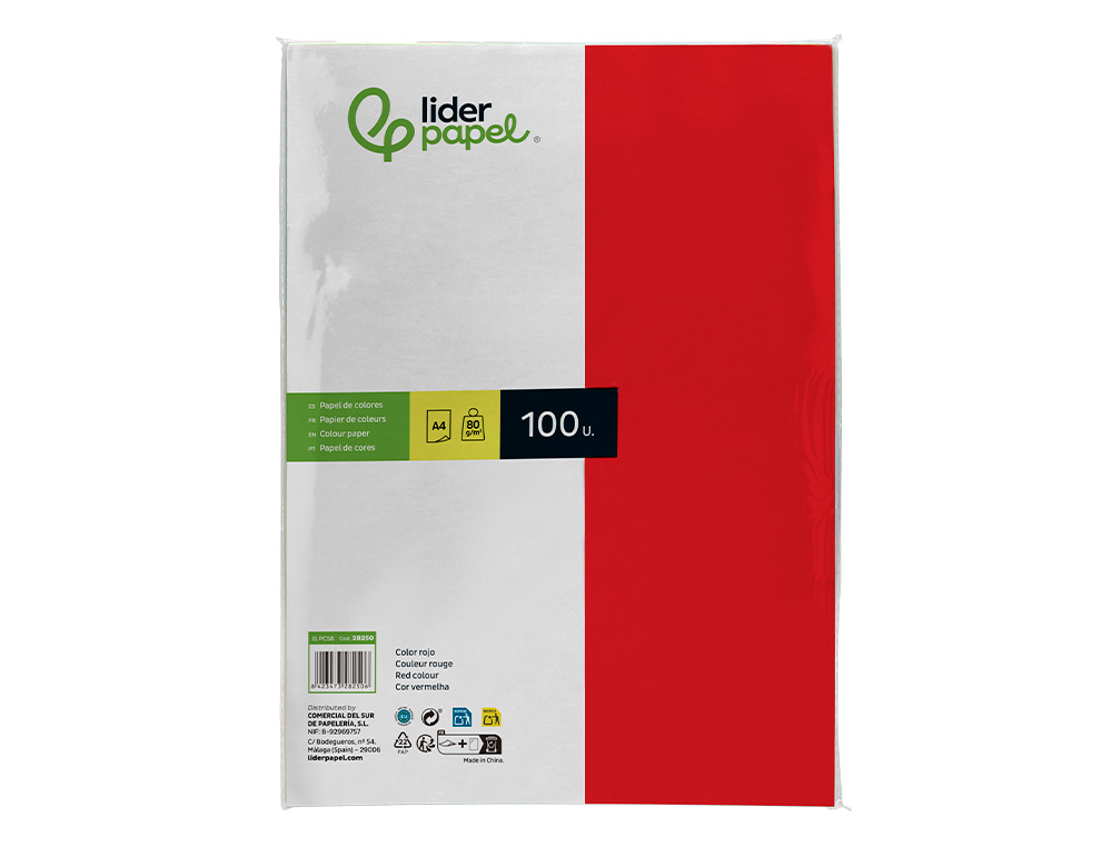 Papel de cor Liderpapel Din A4 - Pack 100 Folhas - Vermelho ( Imagem 2 de 8 ) - Preview