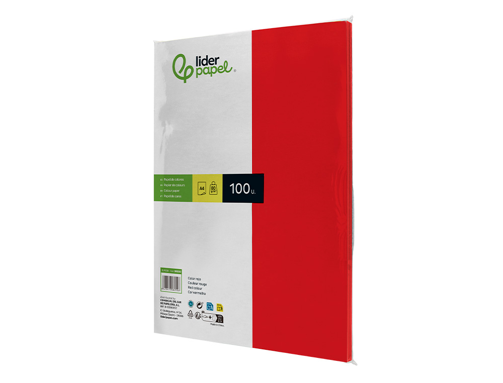 Papel de cor Liderpapel Din A4 - Pack 100 Folhas - Vermelho ( Imagem 3 de 8 ) - Preview