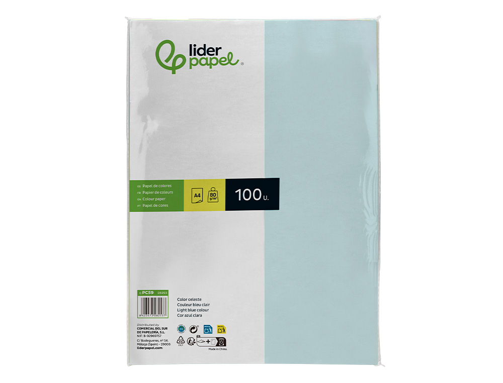Papel de cor liderpapel din a4 80 gr celeste resma de 100 folhas ( Imagem 2 de 8 ) - Preview