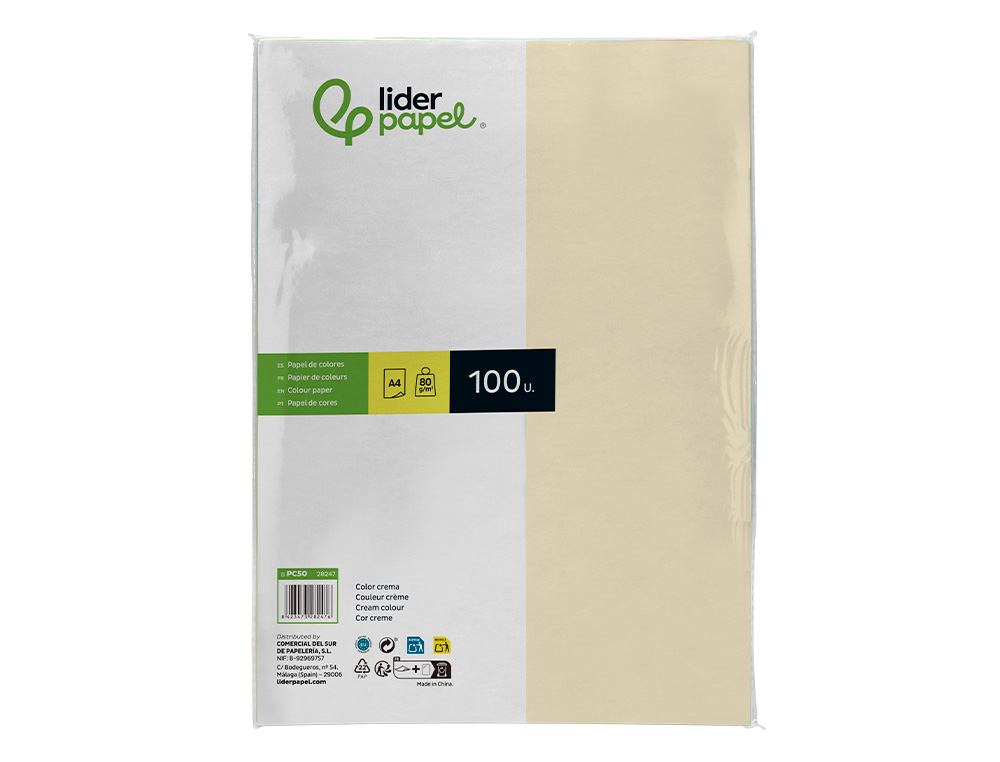 Papel de cor liderpapel din a4 80 gr creme pack de 100 folhas ( Imagem 2 de 8 ) - Preview