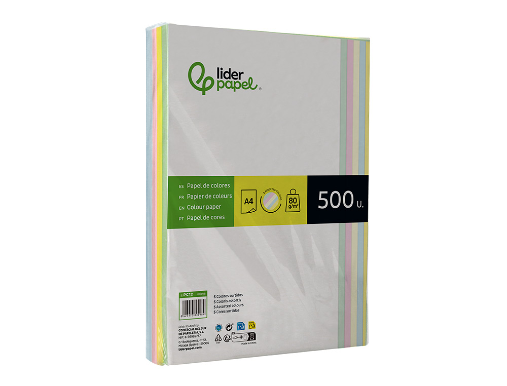 Papel de Cor Liderpapel Din A4 80 gr Pack de 500, 100 Folhas por Cores Sortidas ( Imagem 5 de 9 ) - Preview