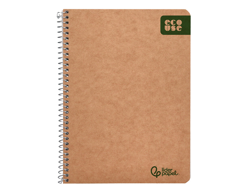 Bloc espiral liderpapel cuarto ecouse tapa cartulina kraft 80 hojas papel reciclado 60 gr cuadro 4 mm. ( Imagem 2 de 29 ) - Preview