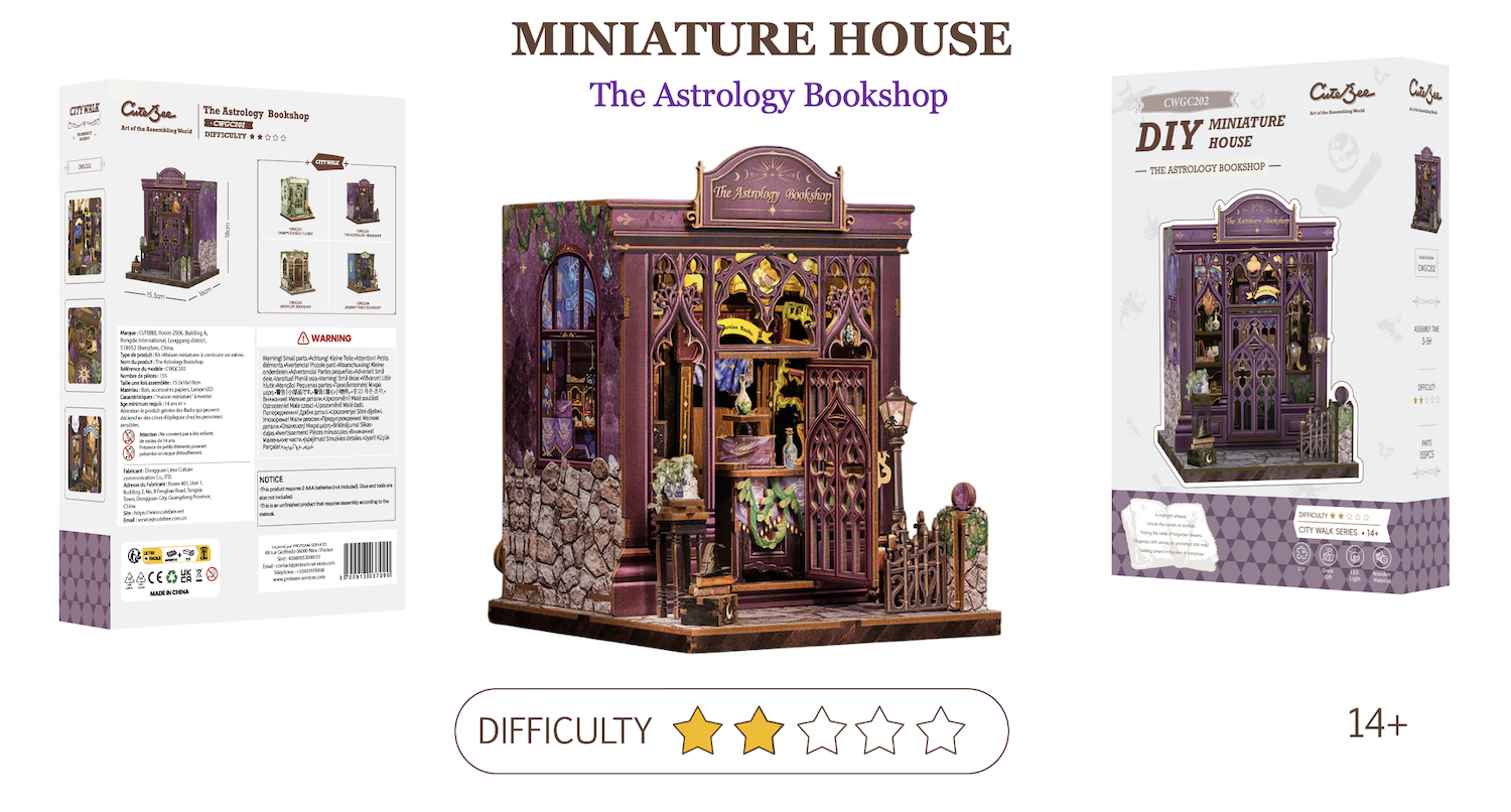 Book Nook Kit Miniature - DIY - Astrology Bookshop 155pc + LED Light ( Imagem 2 de 4 ) - Preview