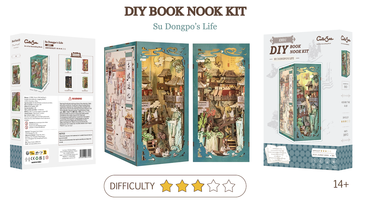 Book Nook Kit Miniature - DIY - Su Dongpo's Life - 280pc + LED Light ( Imagem 2 de 4 ) - Preview