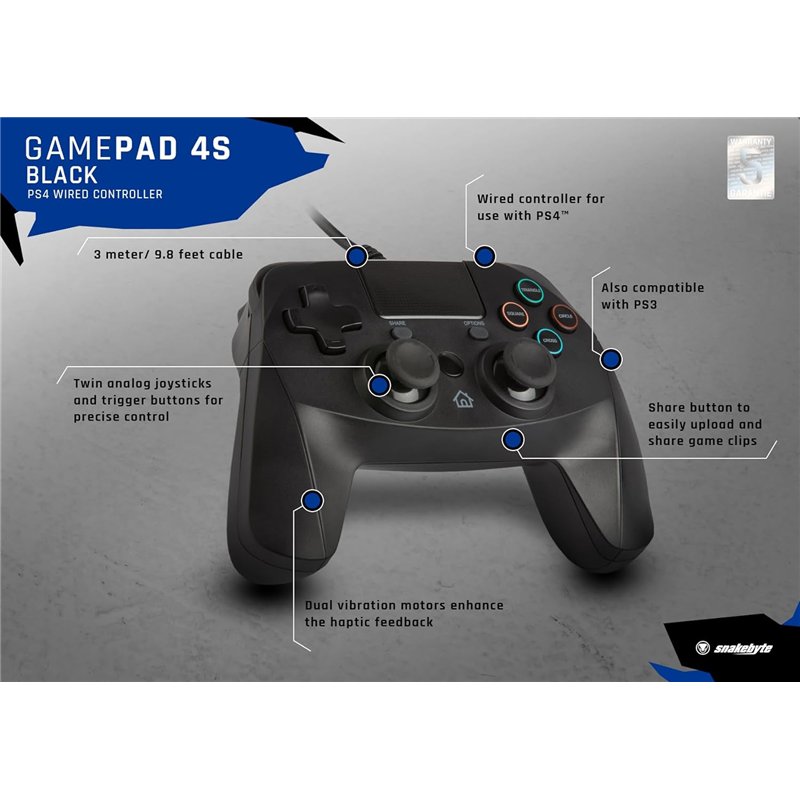 Comando PS4 Snakebyte 4S Wired - Black ( Imagem 2 de 2 ) - Preview