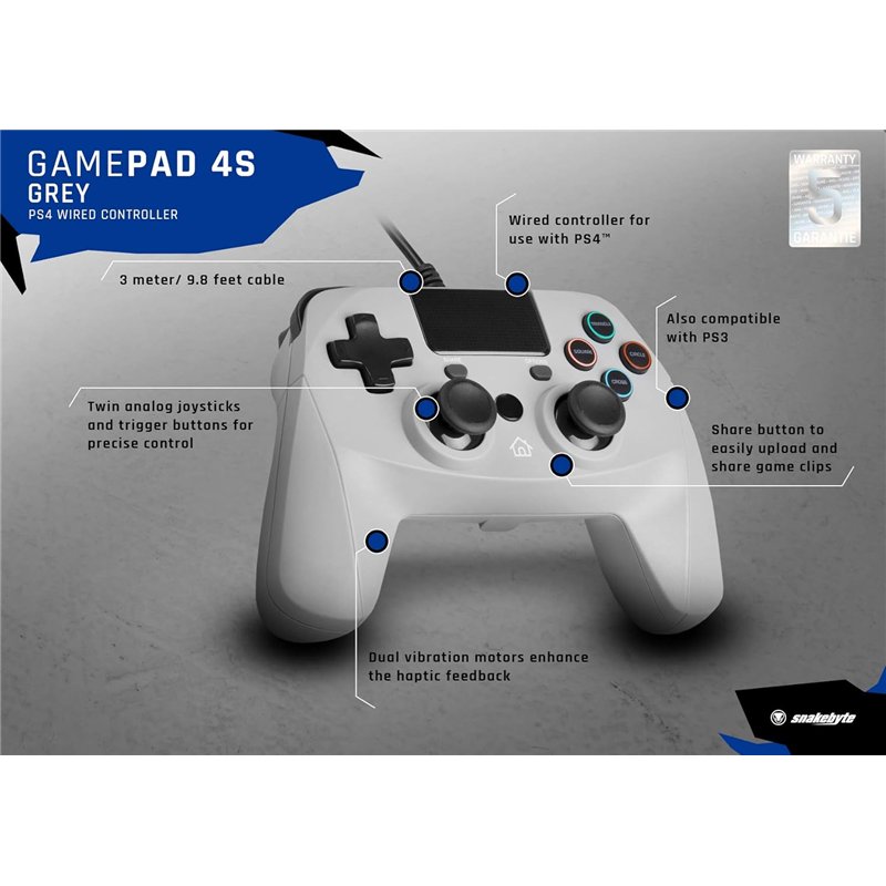 Comando PS4 Snakebyte 4S Wired - Grey ( Imagem 2 de 3 ) - Preview