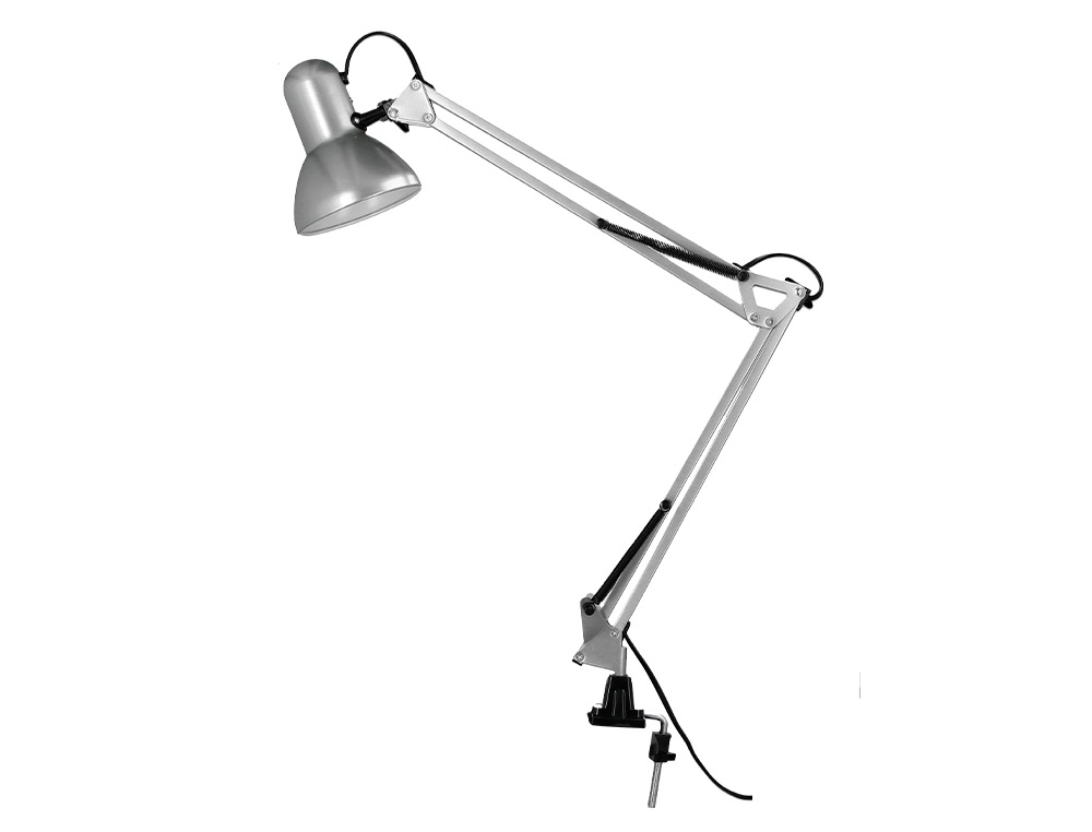 Lampara de escritorio q-connect antares metalica conpinza interruptor brazo doble 3 articulaciones color plata ( Imagem 2 de 12 ) - Preview