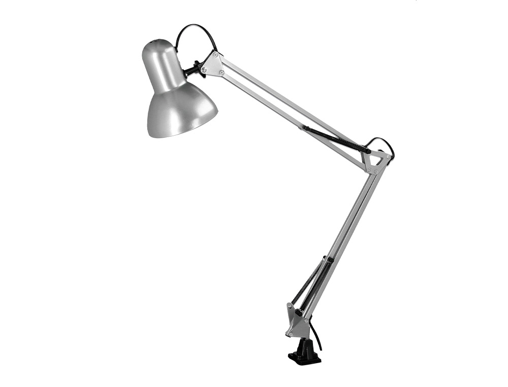 Lampara de escritorio q-connect antares metalica conpinza interruptor brazo doble 3 articulaciones color plata ( Imagem 3 de 12 ) - Preview