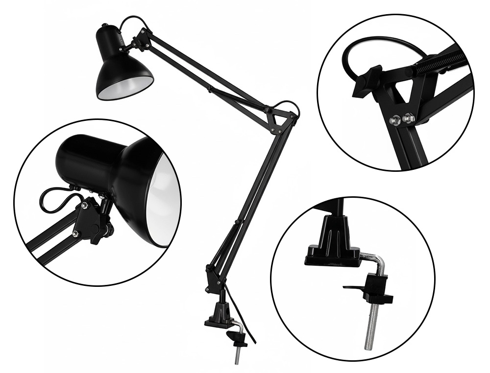 Lampara de escritorio q-connect antares metalica conpinza interruptor brazo doble 3 articulaciones color negro ( Imagem 5 de 12 ) - Preview