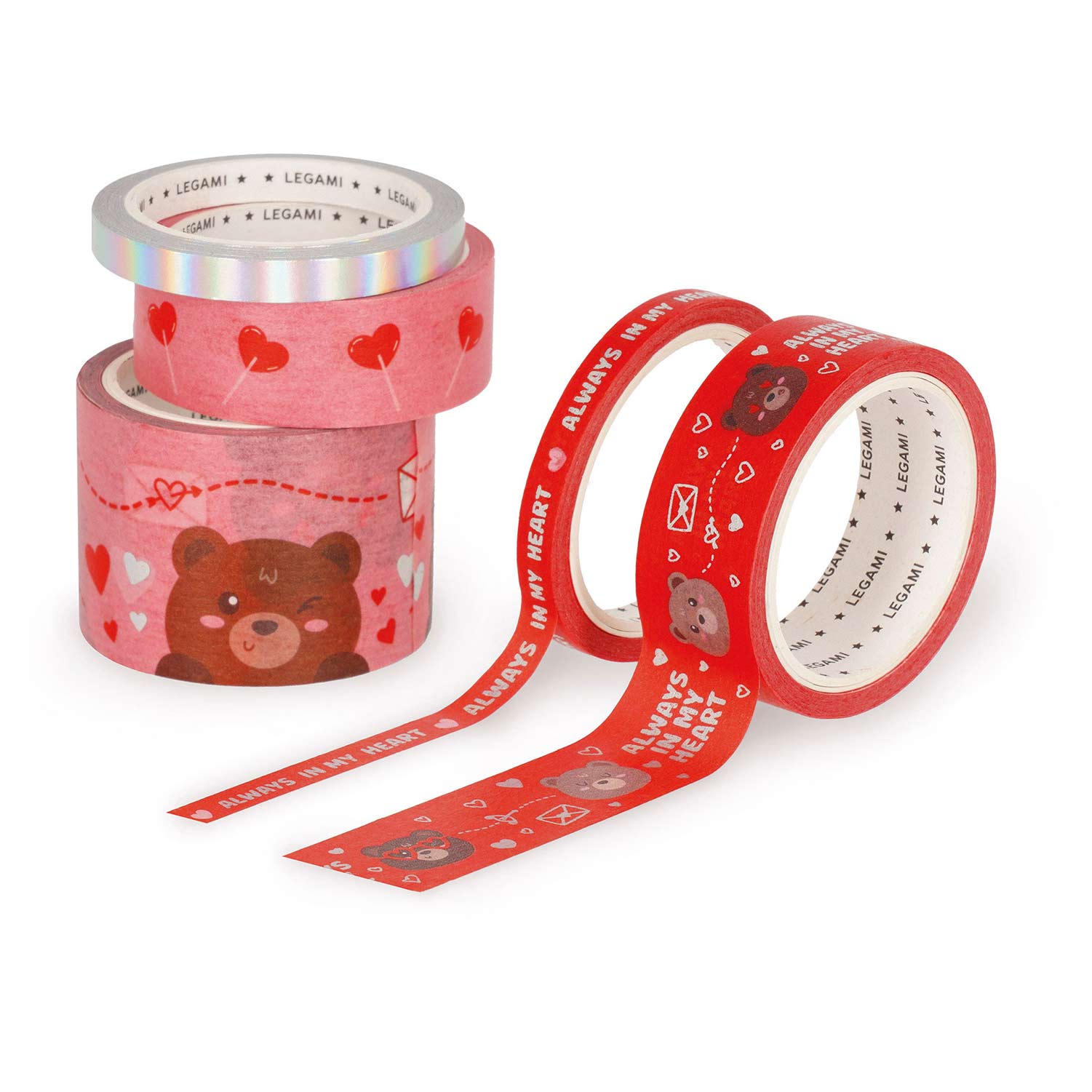 Fita Decorativa Washi Tape Legami Tape By Tape I Love You - Teddy Bear (5X5M) Tap0011 ( Imagem 2 de 4 ) - Preview