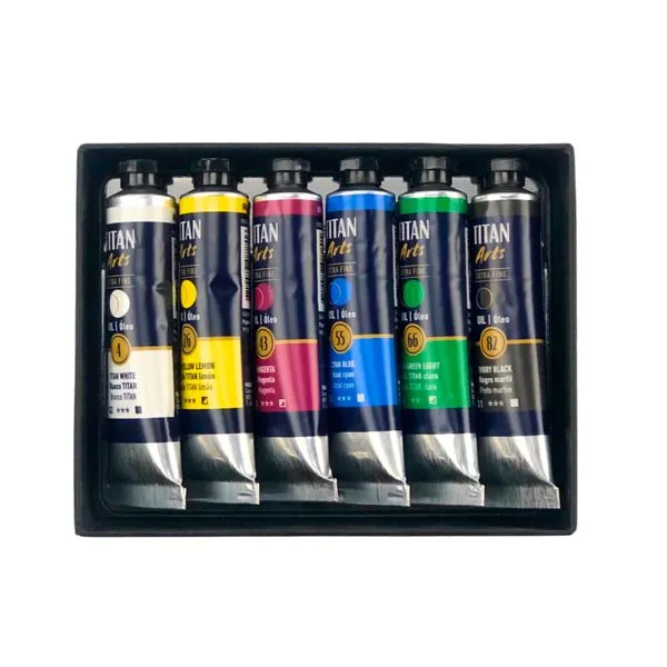 Caixa com 6 tubos Tinta Óleo Titan Arts Extra-Fino Primary 20ml ( Imagem 2 de 2 ) - Preview
