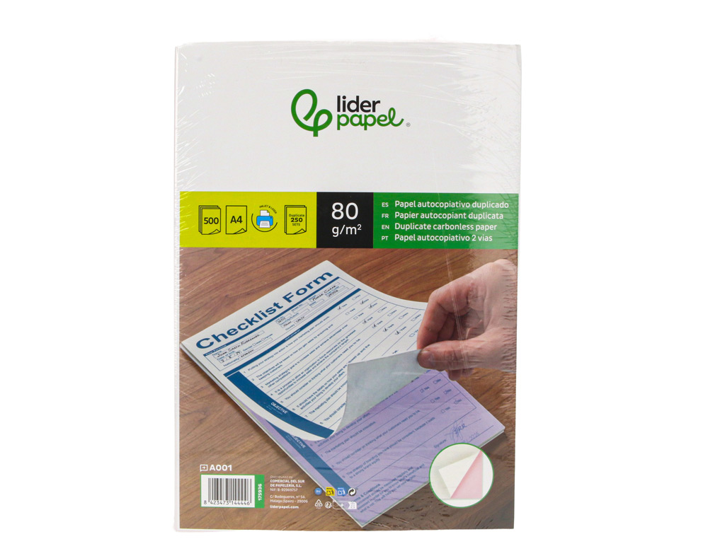Papel autocopiativo liderpapela4 pré-alçado duplicado brancoe rosa 80 g 500 folhas (250 jogos) ( Imagem 2 de 7 ) - Preview