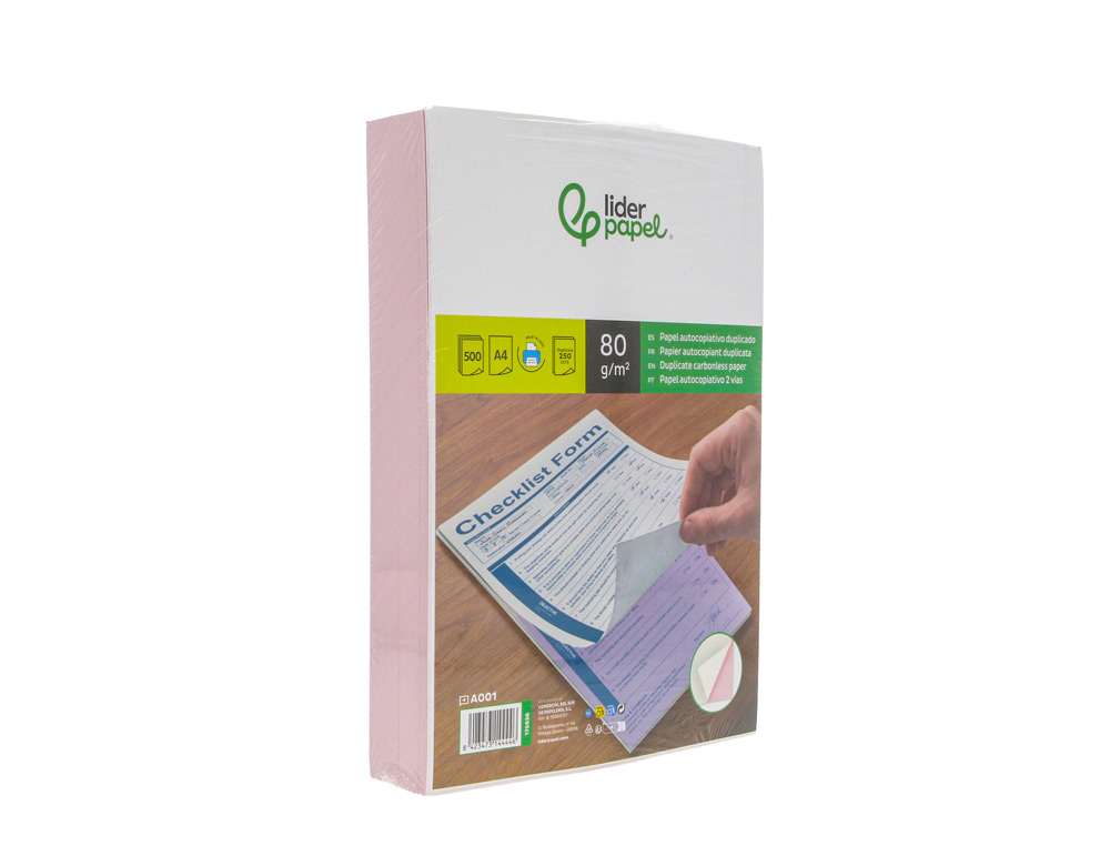 Papel autocopiativo liderpapela4 pré-alçado duplicado brancoe rosa 80 g 500 folhas (250 jogos) ( Imagem 4 de 7 ) - Preview